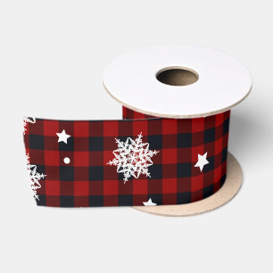 Ruban En Satin Rouge Plaid Buffalo Noir Flocon de Neige Hiver Noë