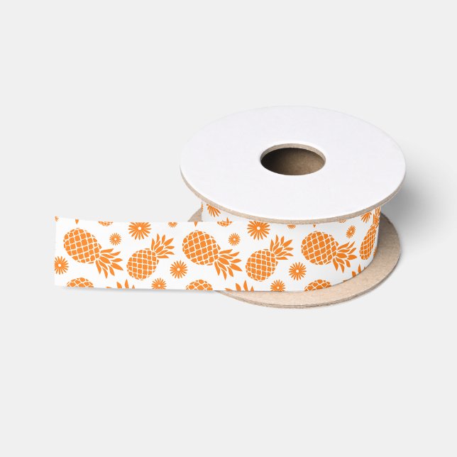 Ruban En Satin Ruban blanc orange de fleur d'ananas et de (Bobine)