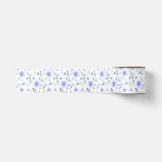Ruban En Satin ruban bleu poussiéreux avec fleur sauvage (Devant)