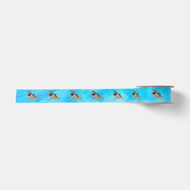 Ruban En Satin Ruban cadeau bleu grand requin blanc (Devant)
