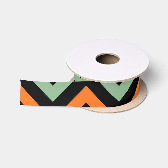 Ruban En Satin Ruban citrouille, vert et noir Chevron Stripes (Bobine)