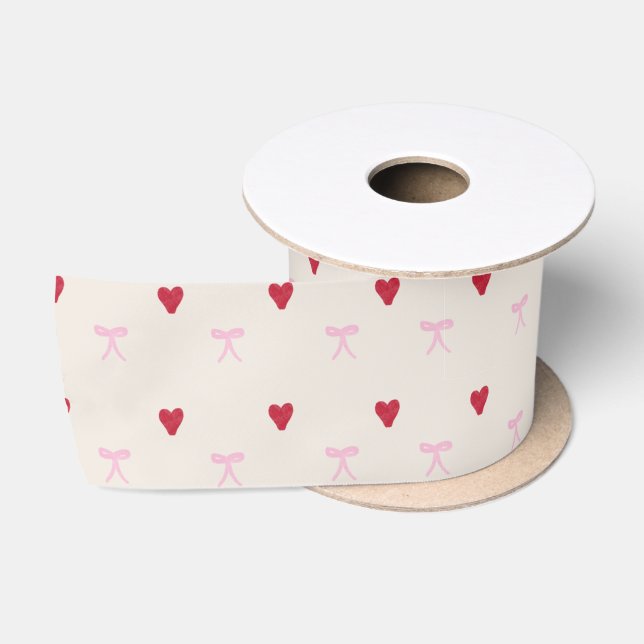 Ruban En Satin Ruban Coeurs et vaches Coquette (Bobine)