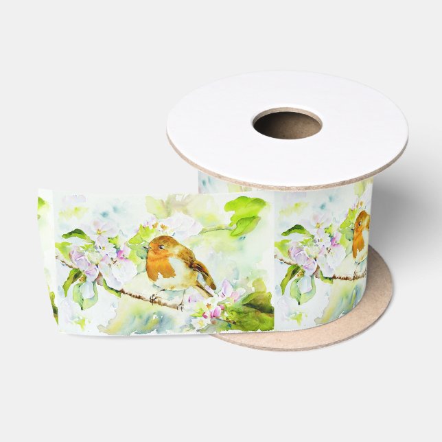 Ruban En Satin Ruban de satin d'oiseaux aquarelle (Bobine)