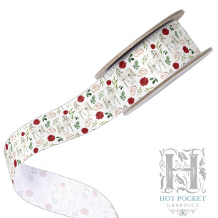 Ruban En Satin Ruban de satin rouge floral équestre rustique