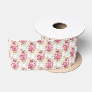 Ruban En Satin Ruban de satin vintage floral gris rose de 7,62 cm