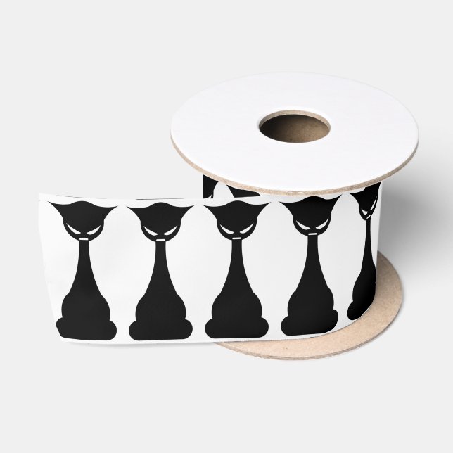 Ruban En Satin Ruban de silhouette gothique de chat noir (Bobine)
