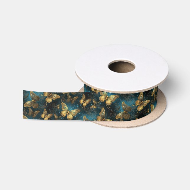 Ruban En Satin Ruban des papillons d'or (Bobine)