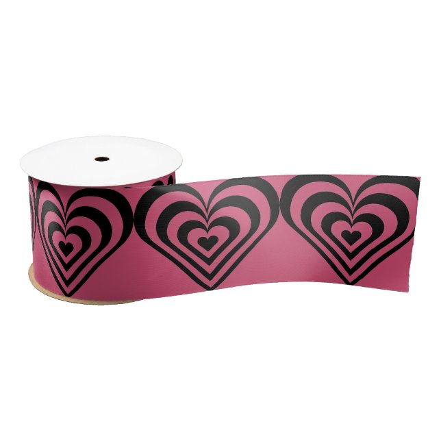 Ruban En Satin Ruban d'impression rose chaud du thème Coeur (Bobine)