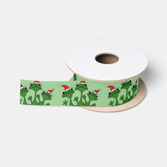 Ruban En Satin Ruban heureux de Noël de grenouilles (Bobine)