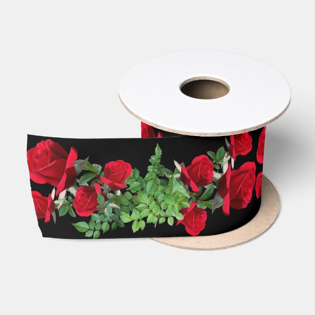 Ruban En Satin Ruban Mariage des Roses Rouges réelles (Bobine)