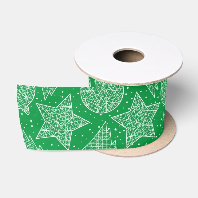 Ruban En Satin Ruban Motif de Noël vert et blanc (Bobine)