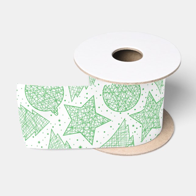 Ruban En Satin Ruban Motif de Noël vert et blanc (Bobine)