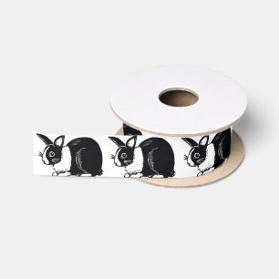 Ruban En Satin Ruban néerlandais noir et blanc de satin de lapin