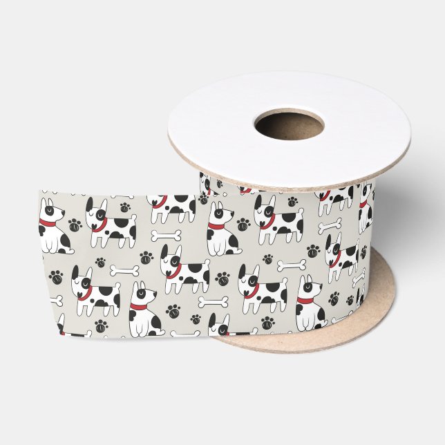 Ruban En Satin Ruban noir blanc chien (Bobine)