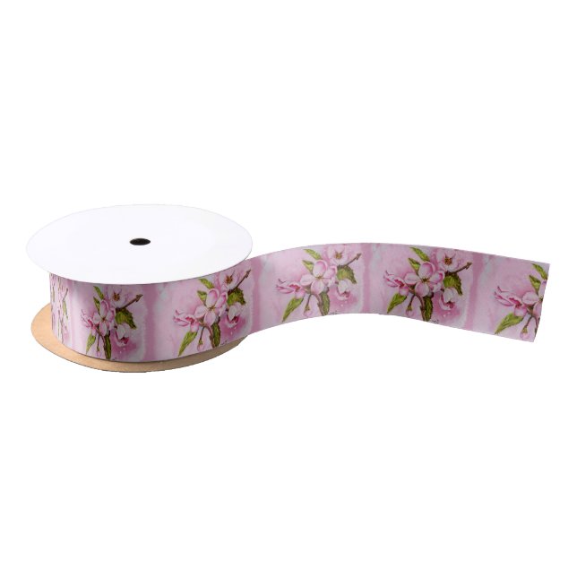 RUBAN EN SATIN RUBAN ROSE DE FLEURS D'APPLE (Bobine)