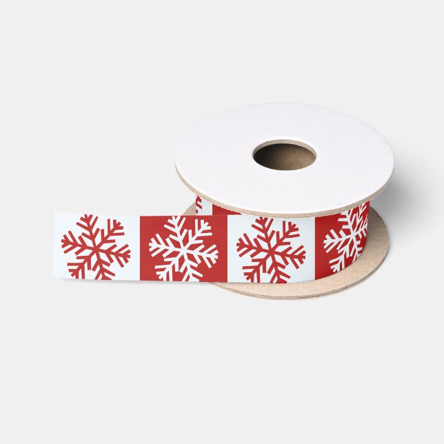Ruban En Satin Ruban rouge blanc de flocon de neige en damier (Bobine)