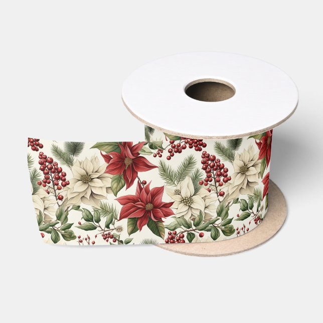 Ruban En Satin Ruban satiné Fleurs satinées de Noël (Bobine)