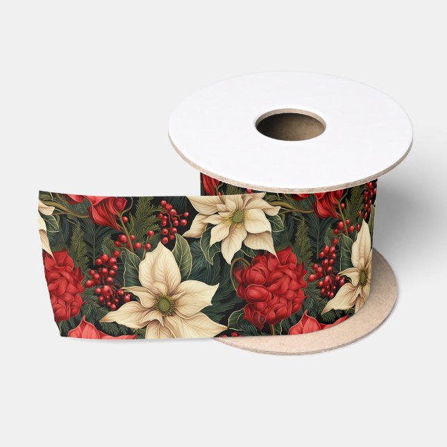 Ruban En Satin Ruban satiné Fleurs satinées de Noël (Bobine)