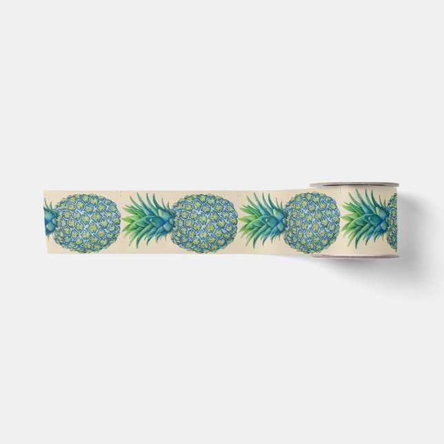 Ruban En Satin Ruban tropical bleu hawaïen d'ananas (Devant)