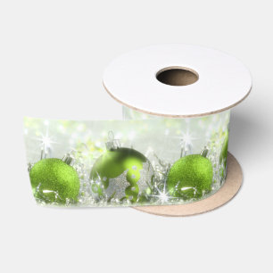 Ruban En Satin Ruban vert et argenté 3" de satin de Noël au loin