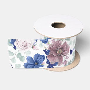 Ruban En Satin Rubans de satin botaniques à fleurs mauves et bleu