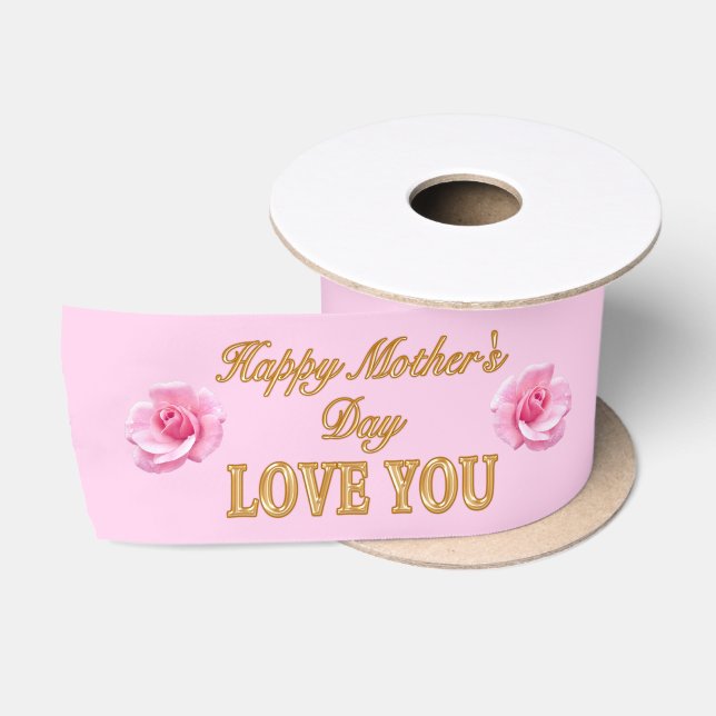 Ruban En Satin Rubans heureux du jour de mère de roses assez (Bobine)