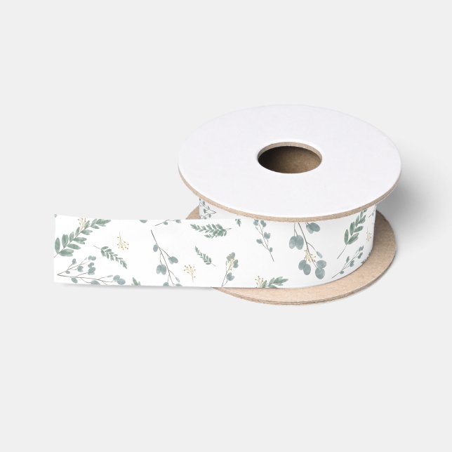 Ruban En Satin Russe Aquarelle Motif feuille Eucalyptus (Bobine)
