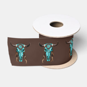 Ruban En Satin Russe Cowboy Sud-Ouest Turquoise Taureau