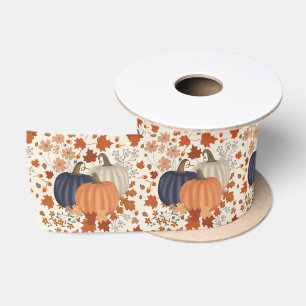 Ruban En Satin Rustique Automne Citrouille Feuille Fleur sauvage