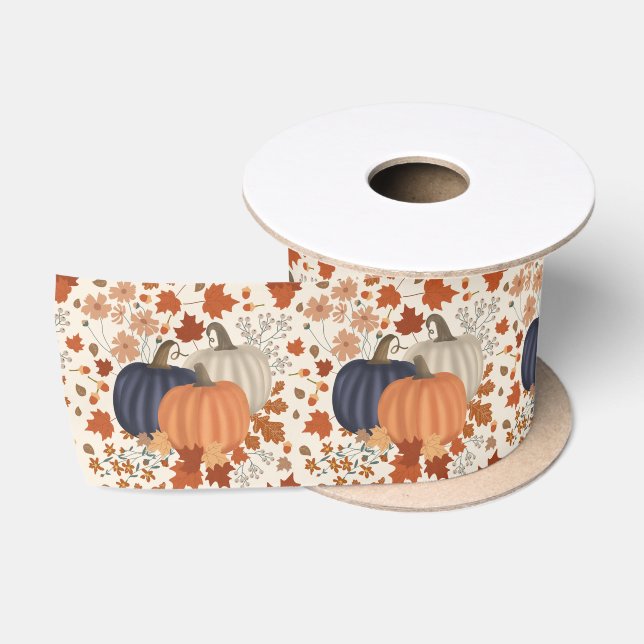 Ruban En Satin Rustique Automne Citrouille Feuille Fleur sauvage (Bobine)