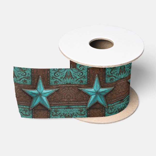Ruban En Satin Rustique Western Pays Turquoise Cowboy Texas Star (Bobine)