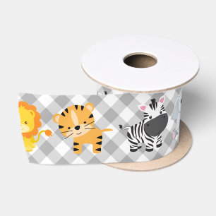 Ruban En Satin Safari Animaux Sauvages Sur En vichy