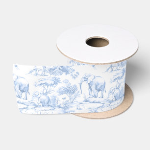 Ruban En Satin Safari Animaux Toile de Jouy Blue