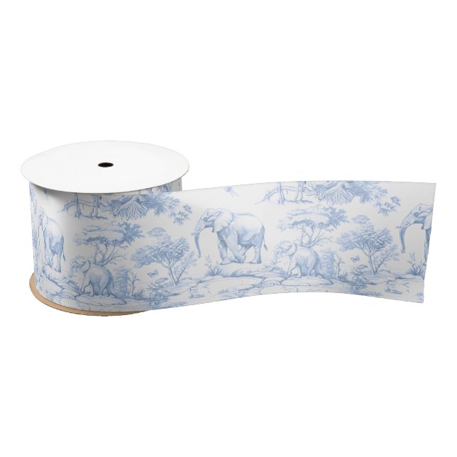 Ruban En Satin Safari Animaux Toile de Jouy Blue (Bobine)