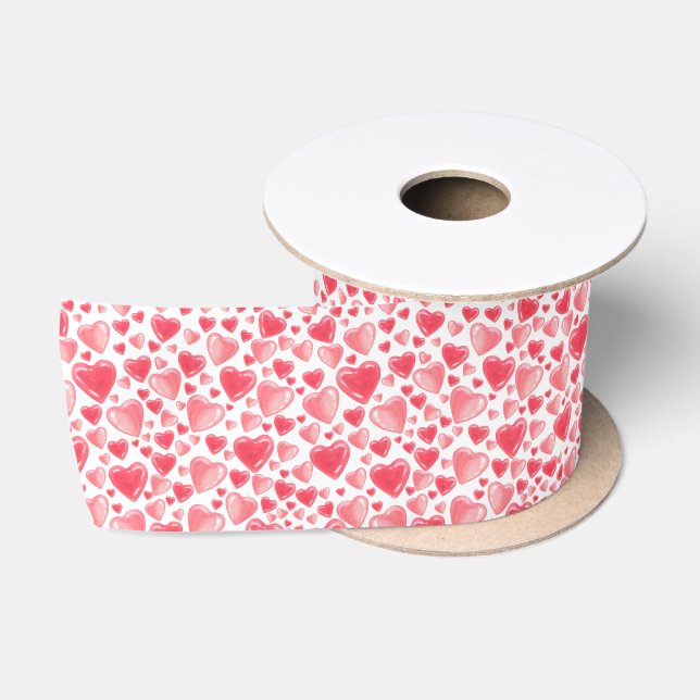 Ruban En Satin Saint Valentin Coeurs d'amour rose (Bobine)