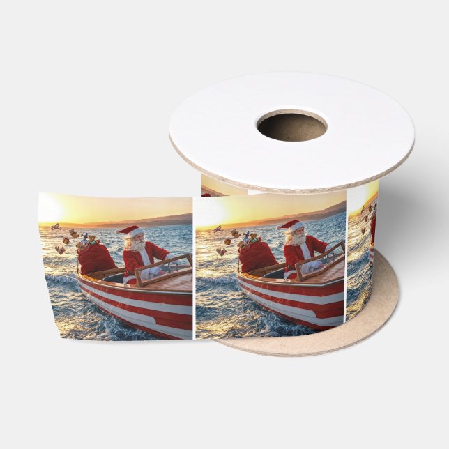 Ruban En Satin Santa Claus Driving a Speedboat (Bobine)