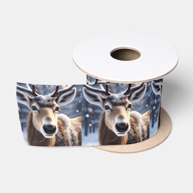Ruban En Satin Santas Assez Près De Rindeer, (Bobine)