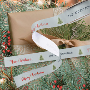 Ruban En Satin Sapin de Noël à l'aquarelle Bleu Ardoise