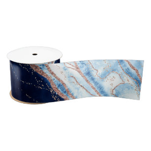 Ruban En Satin Sapphire Blue Rose Gold Geode Agate Marbre Mariage