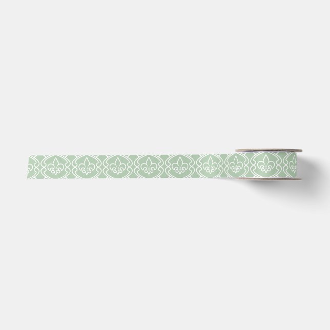 Ruban En Satin Sauge de Fleur de lis Trellis (Devant)