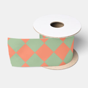Ruban En Satin Saumon vert olive rose Checker Motif diamant