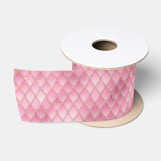 Ruban En Satin Scales de dragon rose vif (Bobine)