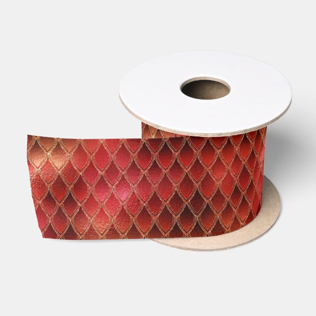 Ruban En Satin Scales de dragon rouge brillant (Bobine)