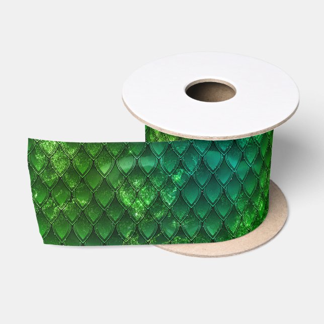 Ruban En Satin Scales de dragon vert foncé (Bobine)