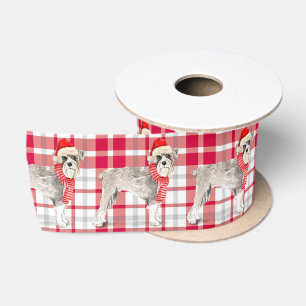 Ruban En Satin Schnauzer Chien et Red Plaid Noël
