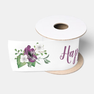 Ruban En Satin Script Bonne Fête des Mères avec des embruns flora