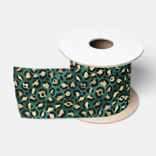 Ruban En Satin Série Leopard Turquoise et Gold 3 