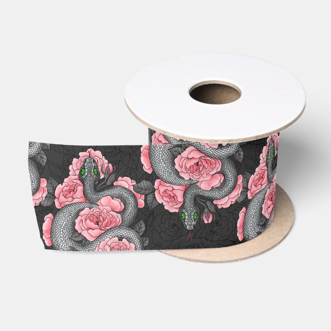Ruban En Satin Serpents et roses de pêche (Bobine)