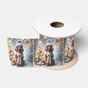 Ruban En Satin Setter Irlandais De Noël Dans Les Snowflakes