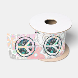 Ruban En Satin Signe de PAIX de FLOWER POWER II + votre arrière -